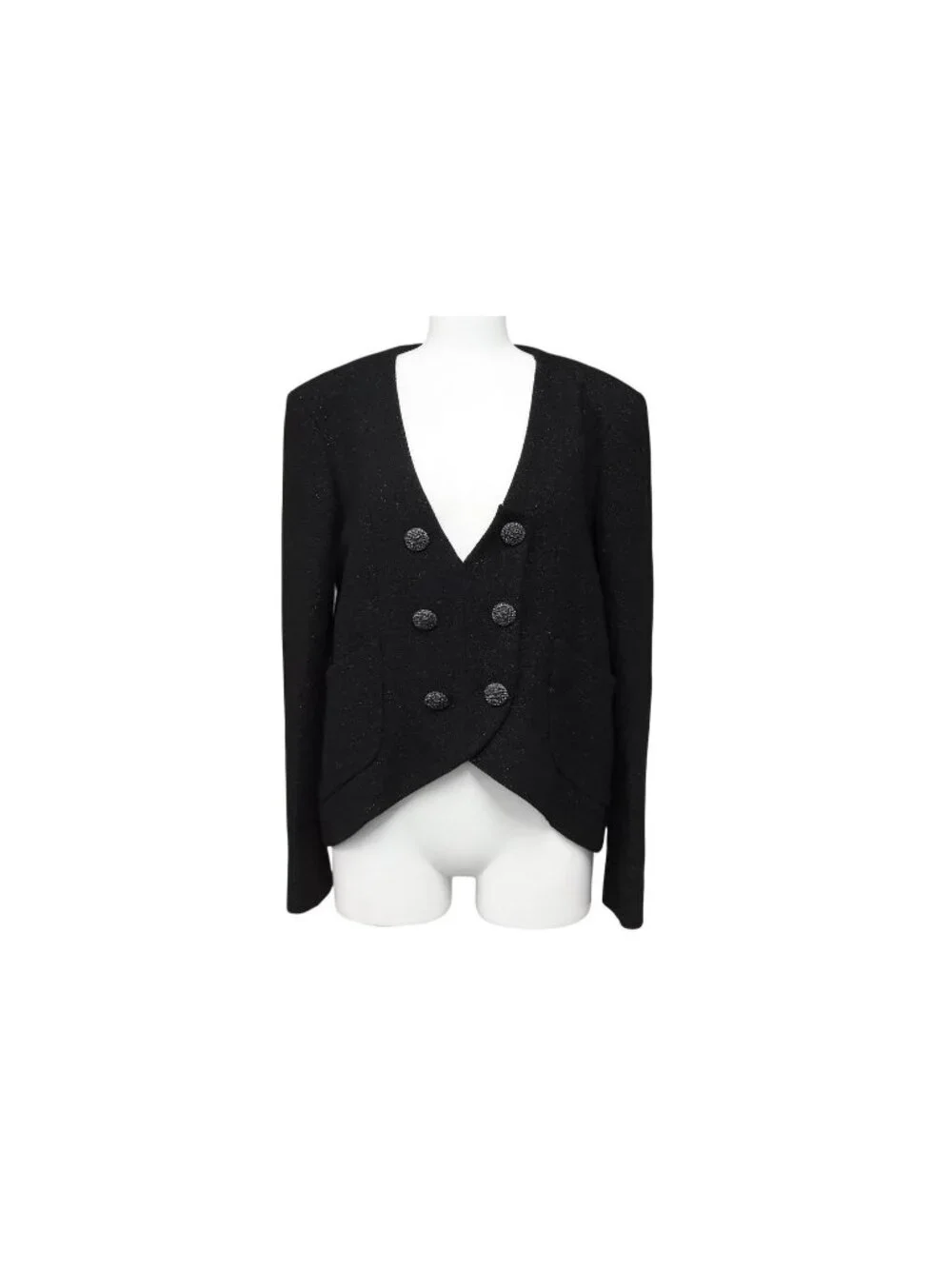 Chanel Tweed Jacket Black Wool 38